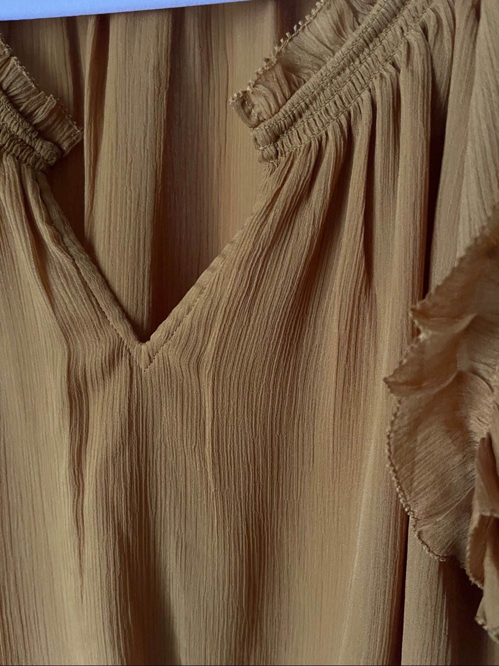 Women’s Ruffle Sleeve Blouse - Mustard - Picture 2 of 4